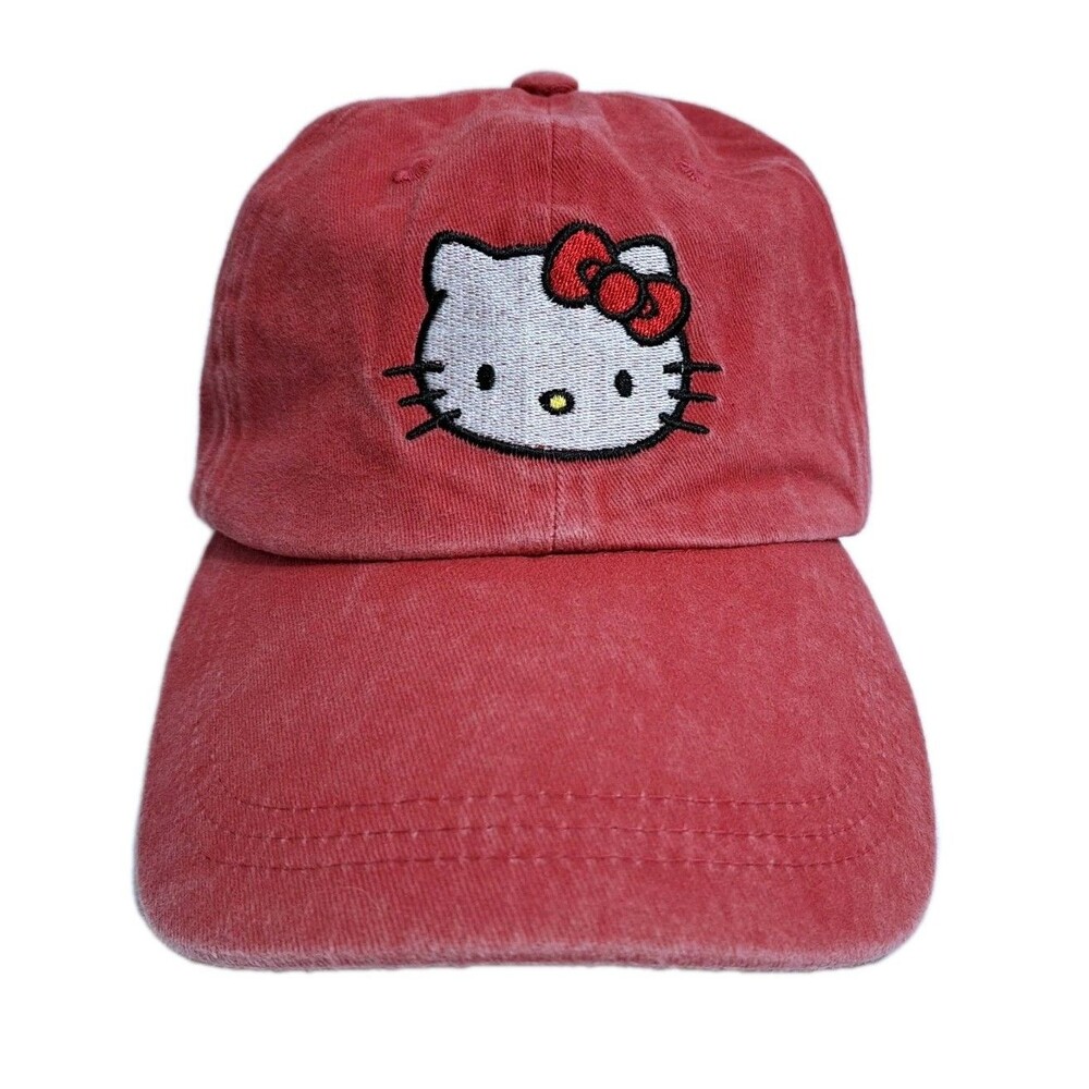 Hello Kitty Red Hat Cap Adjustable Basic Logo Faded Distressed Strapback